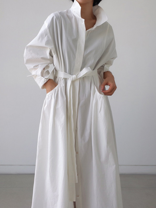Loose Solid Color Lapel Slim Casual Dress