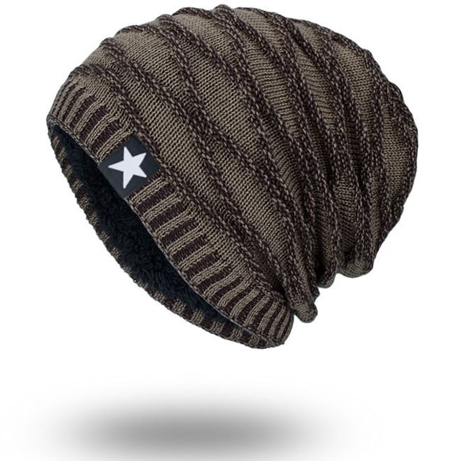 Men's Outdoor Pullover Warm Black Five-star Knitted Hat、、URBENIE