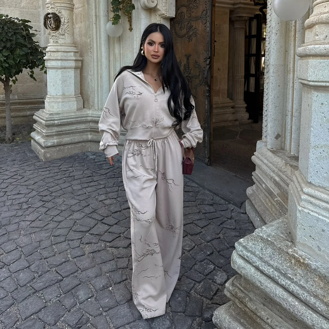 Athvotar Athvotar Push Branch Print Hooded Jacket Set Black And White Optional Loose Version Of Ultra-Comfortable Fashion Woman