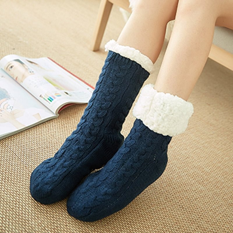 Women's Slippers for Home Floor Sock Fur Slippers Warm Plush Bedroom Slippers Silicone Non-slip Slippers Women Soft Female Shoes