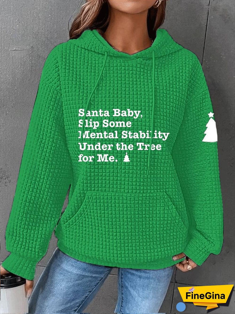 Under The Tree For Health Printed Waffle Hooded Sweatshirt-Womens Christmas Santa Baby