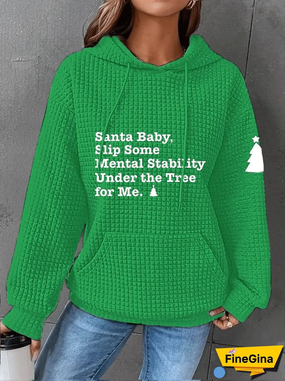 Women's Christmas Santa Baby Just Slip Some Mental Stability Under The Tree For Me Mental Health Printed Waffle Hooded Sweatshirt