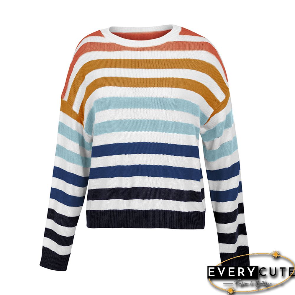 Orange Multicolor Stripes Loose Style Sweater