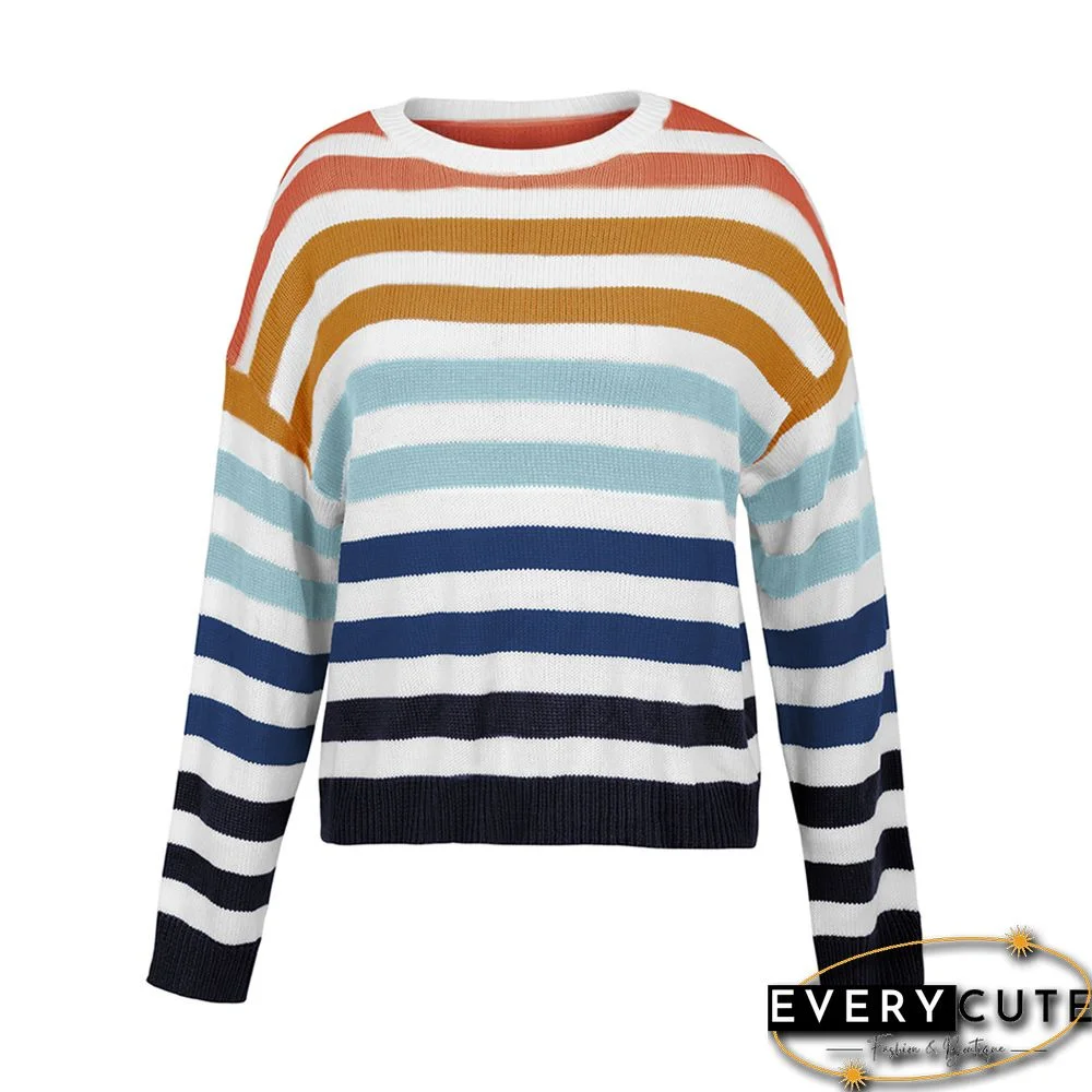Orange Multicolor Stripes Loose Style Sweater