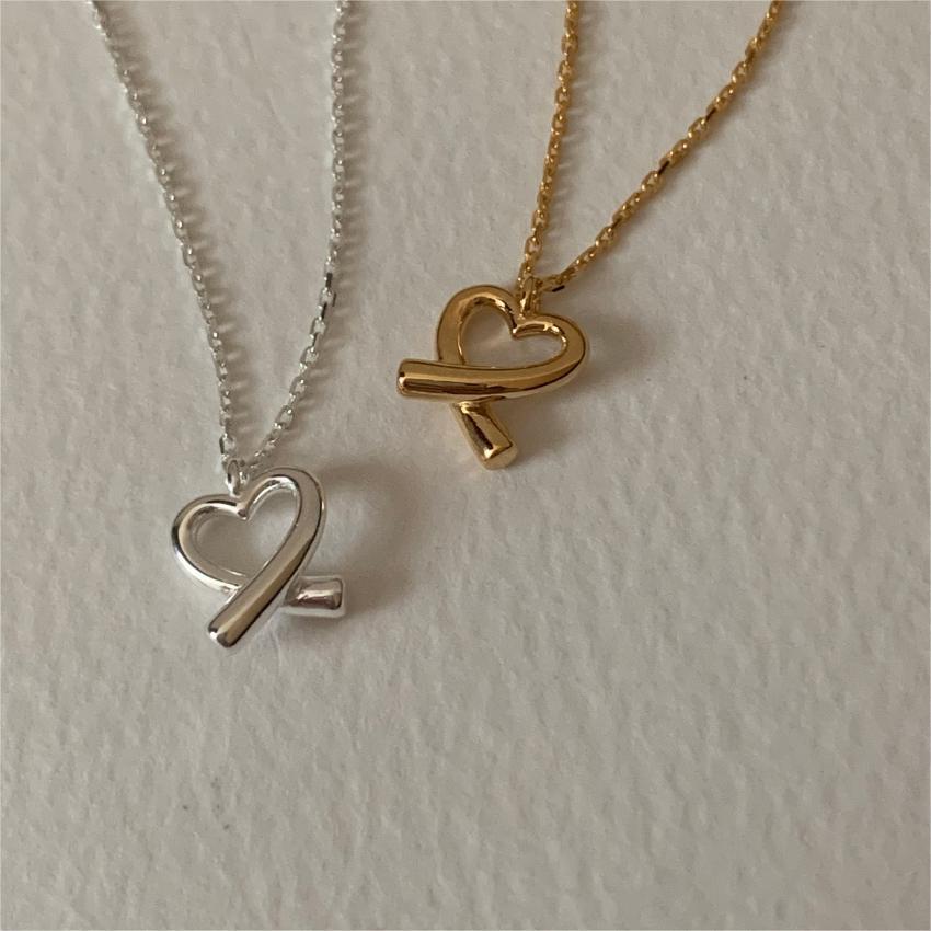 925 Sterling Silver Korean Heart Geometric Silver Electroplating Necklaces
