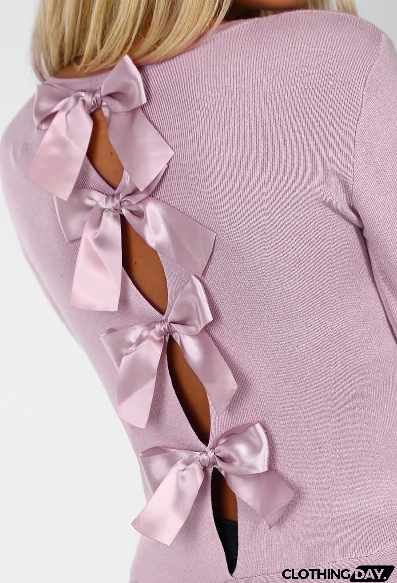 Sexy Fashion Backless Bowknot Long Sleeve Shirt