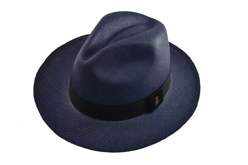 Navy Blue Classic Fedora | Genuine Panama Hat | Toquilla Straw | Handwoven in Ecuador - EA - HatBox Included