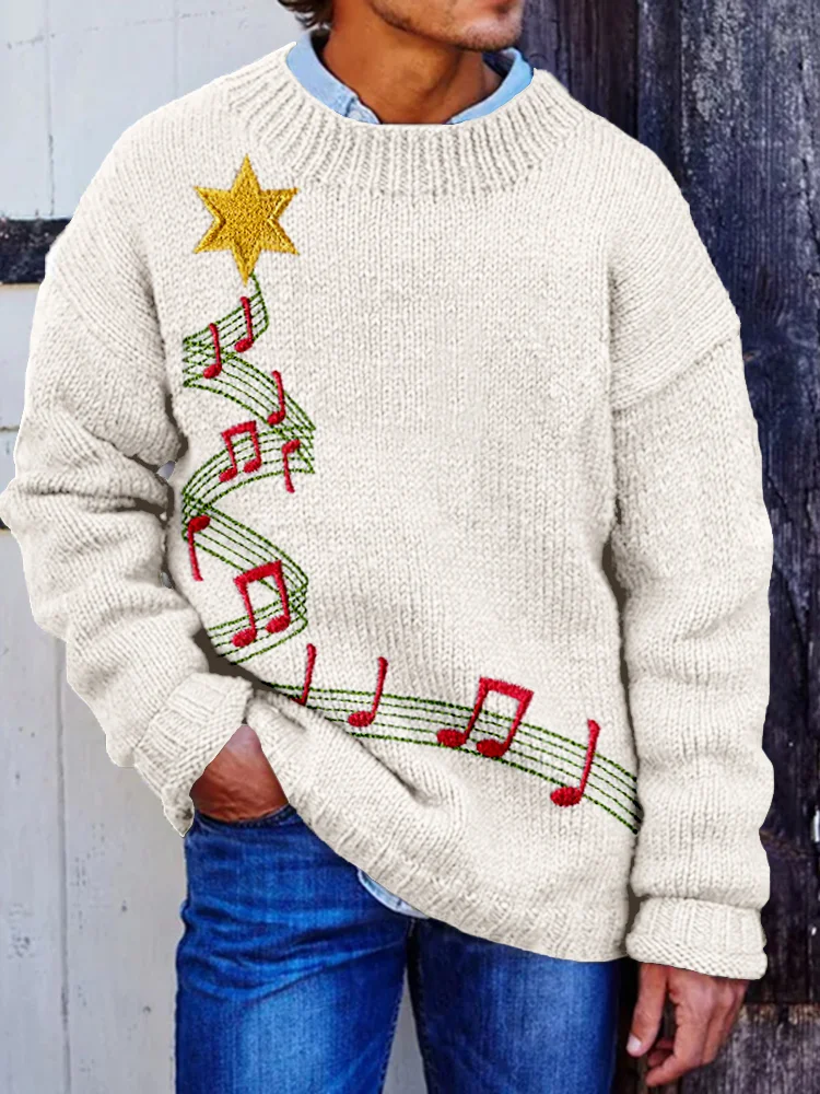 Men's Merry Music Christmas Embroidered Cozy Sweater