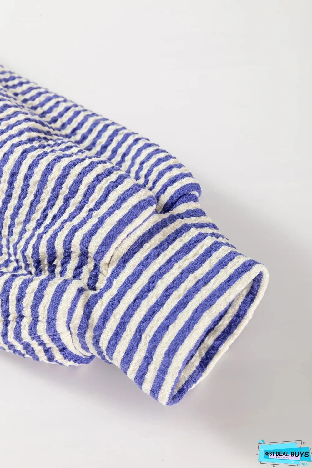 Rose Red Colorblock Patchwork Striped Puff Sleeve Plus Size Top with Slits