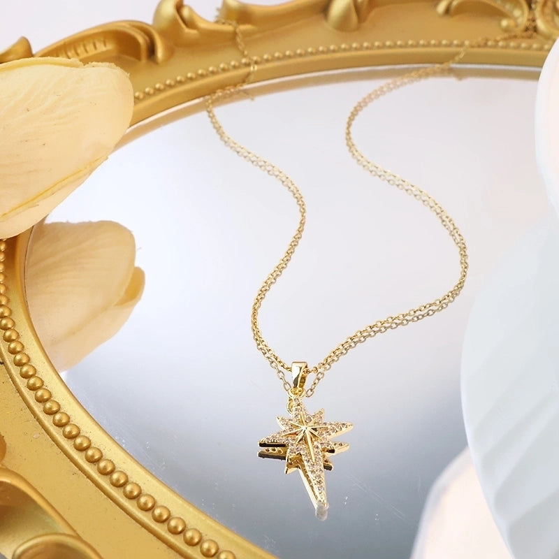 Elegant Glam Star 304 Stainless Steel Copper Zircon Inlay Pendant Necklace