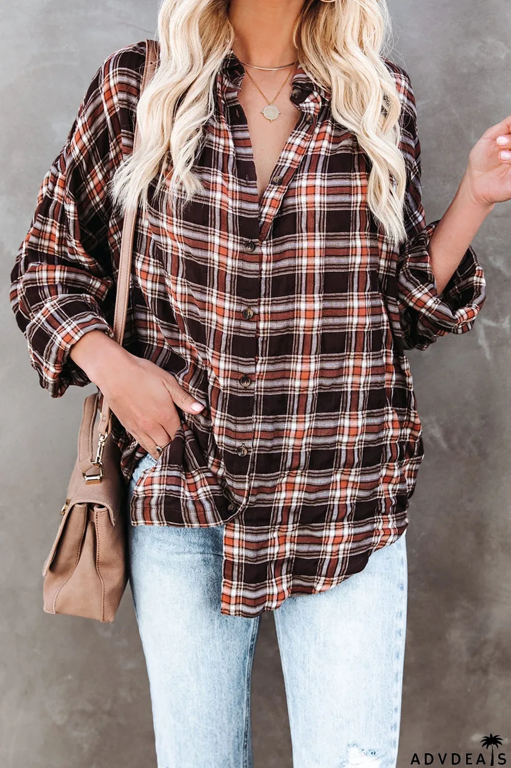 Lapel Plaid Long Sleeve Shirt Coat