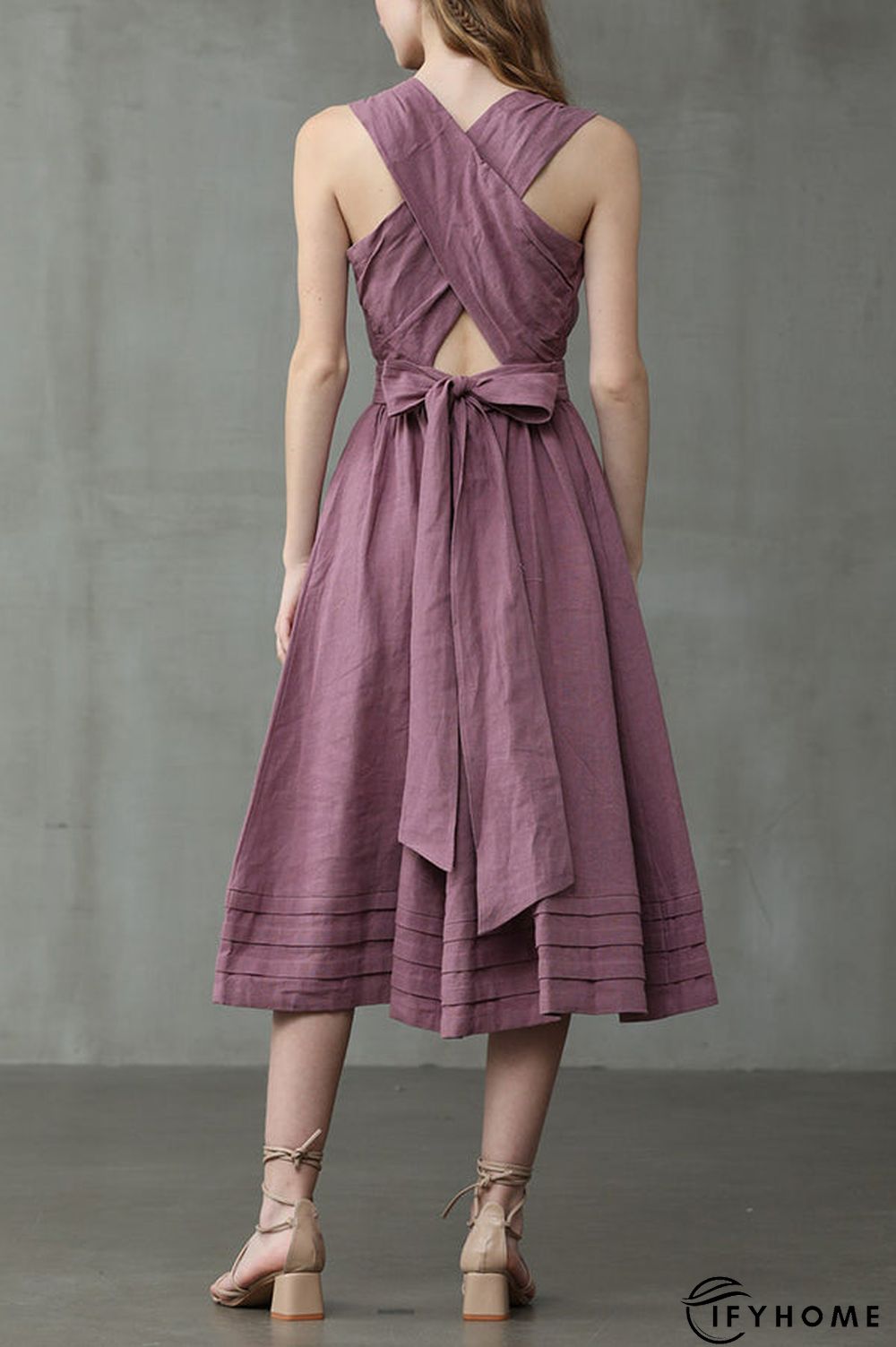 Cross Back O Neck Maxi Linen Dress | IFYHOME