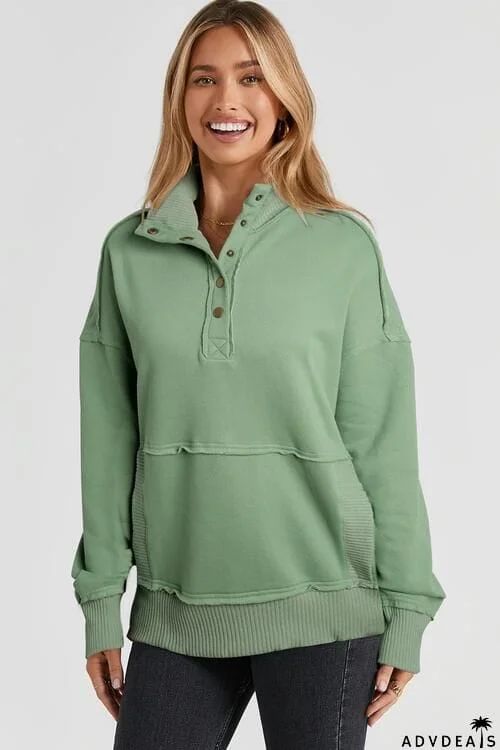 Half Snap Drop Shoulder Long Sleeve Sweatshirt