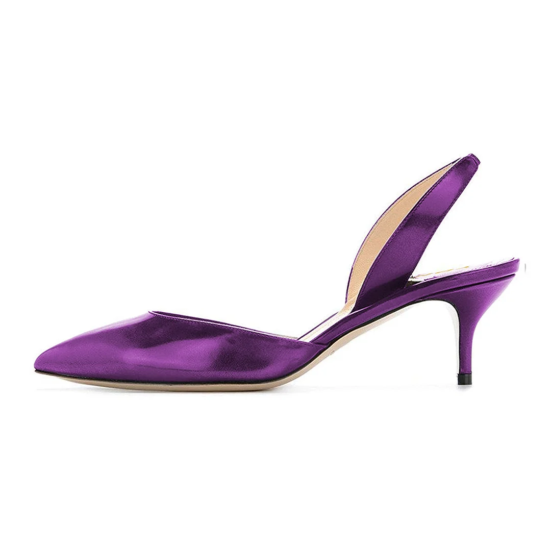 Patent Leather Pointed Toe Slingback Pumps Heels in Purple