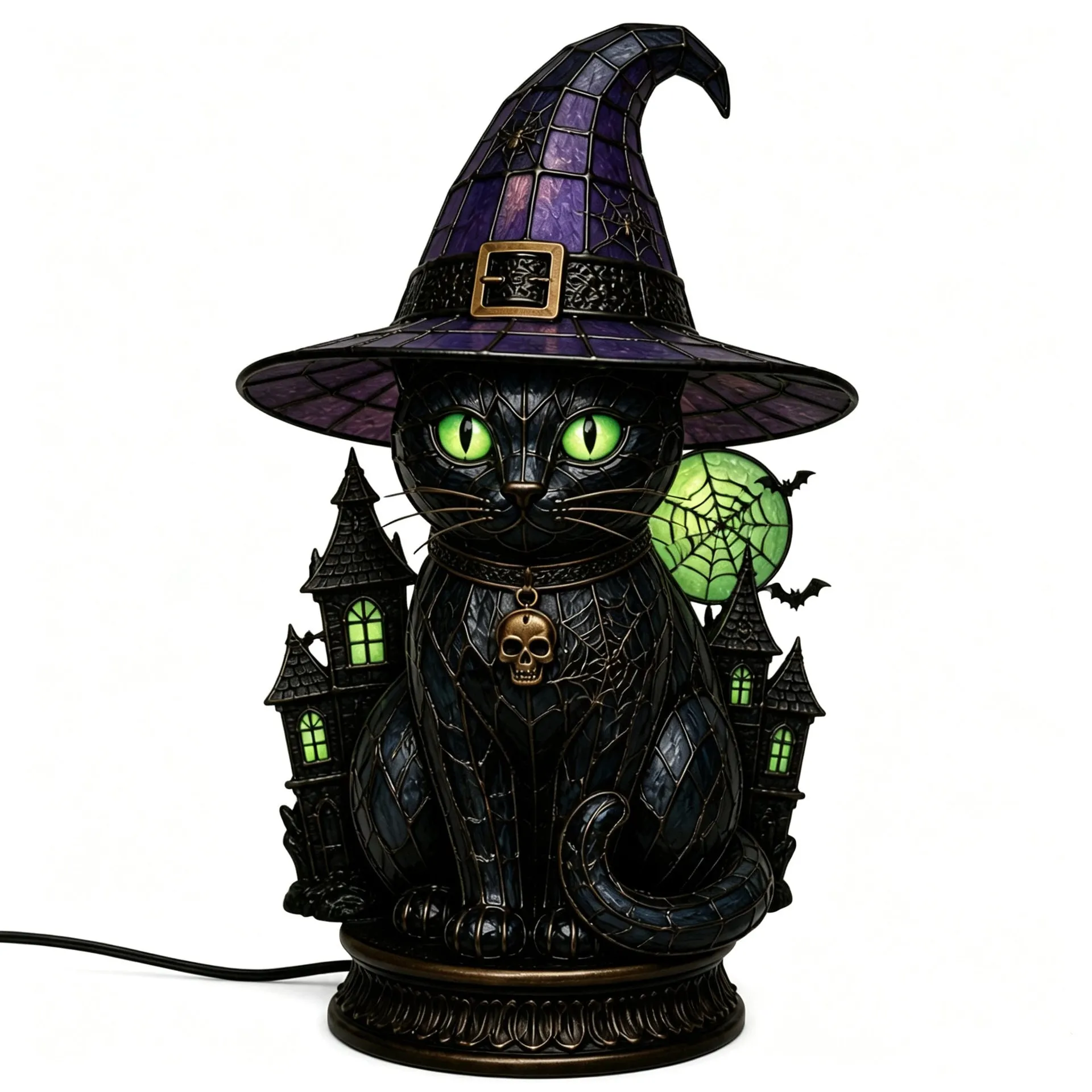 Durable construction of stained glass cat hat lamp