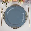 10 Pack | 10" Round Plastic Dinner Plates in Vintage Dusty Blue, Gold Leaf Embossed Baroque Disposable Plates