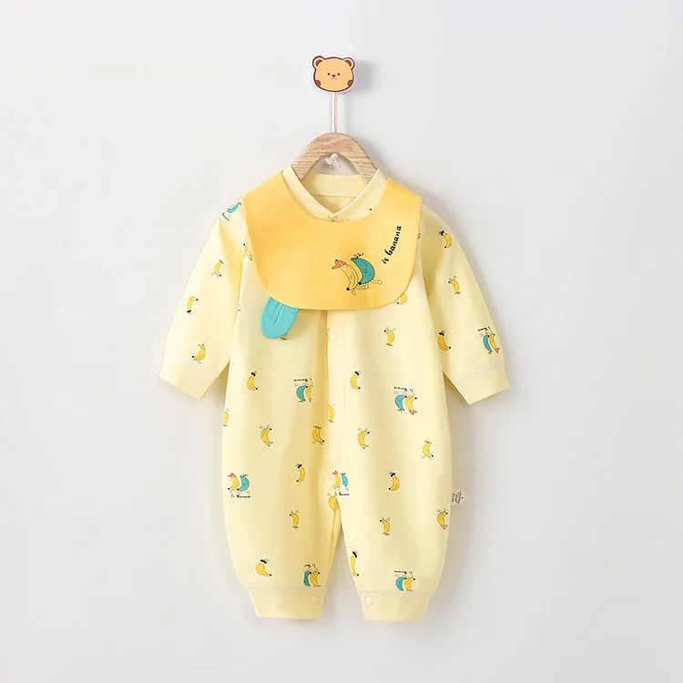 2pcs Newborn Baby Boy Print Banana Romper & Bib Set