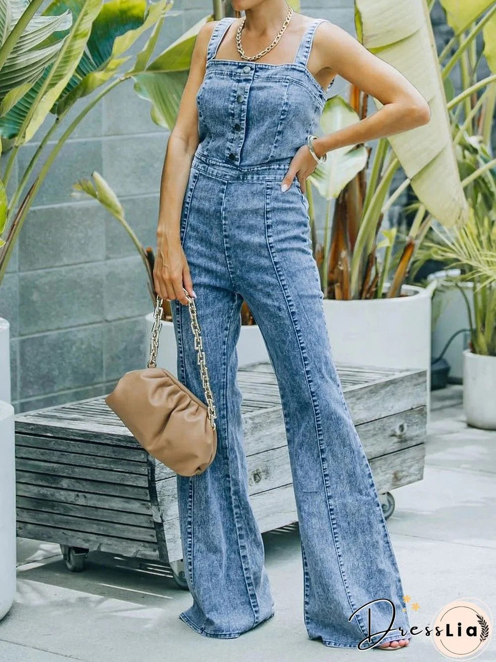 Women'S Jumpsuits Washed Micro-Flare Suspender Jumpsuit