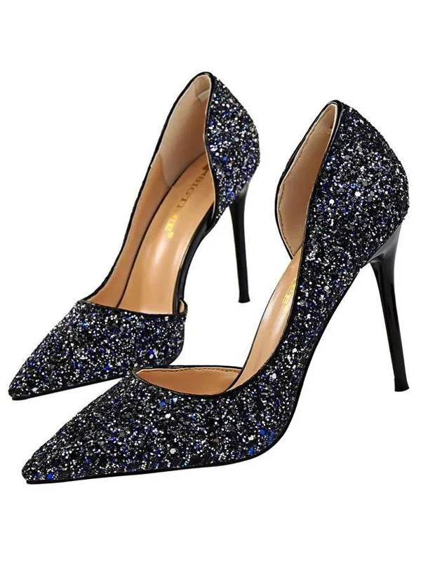 Sexy Paillette High-heeled Hollow out Pointed Toe Shoes