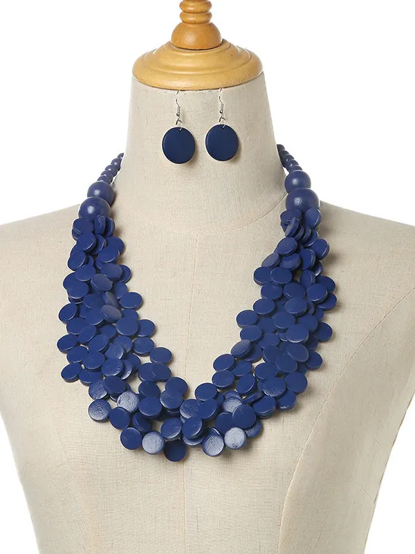 Rustic Charm Multi-Layer Wood Bead Necklace & Earring Set
