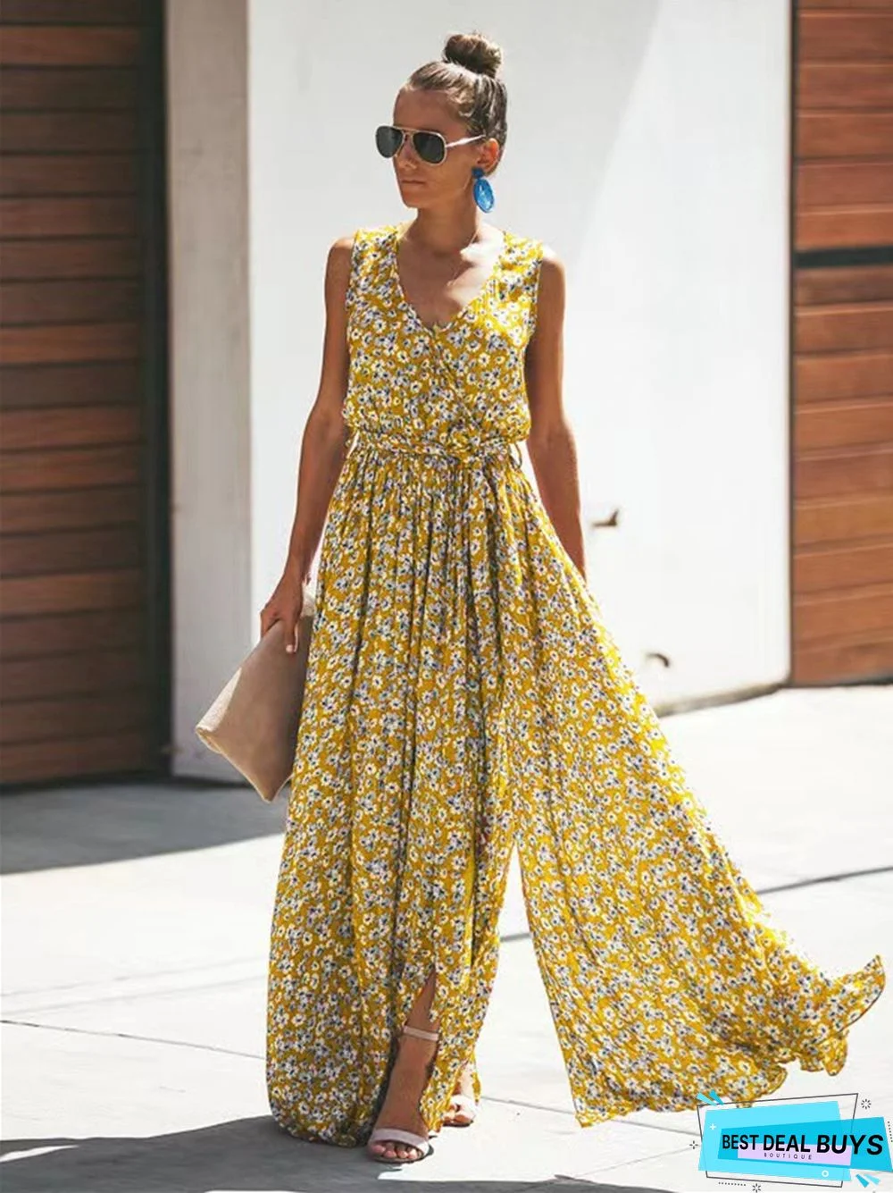 Printed Temperament Commuter Sleeveless Long Dress