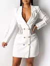 Deep V-Neck Long Sleeve Lace Split-Joint Stylish Mini Dress