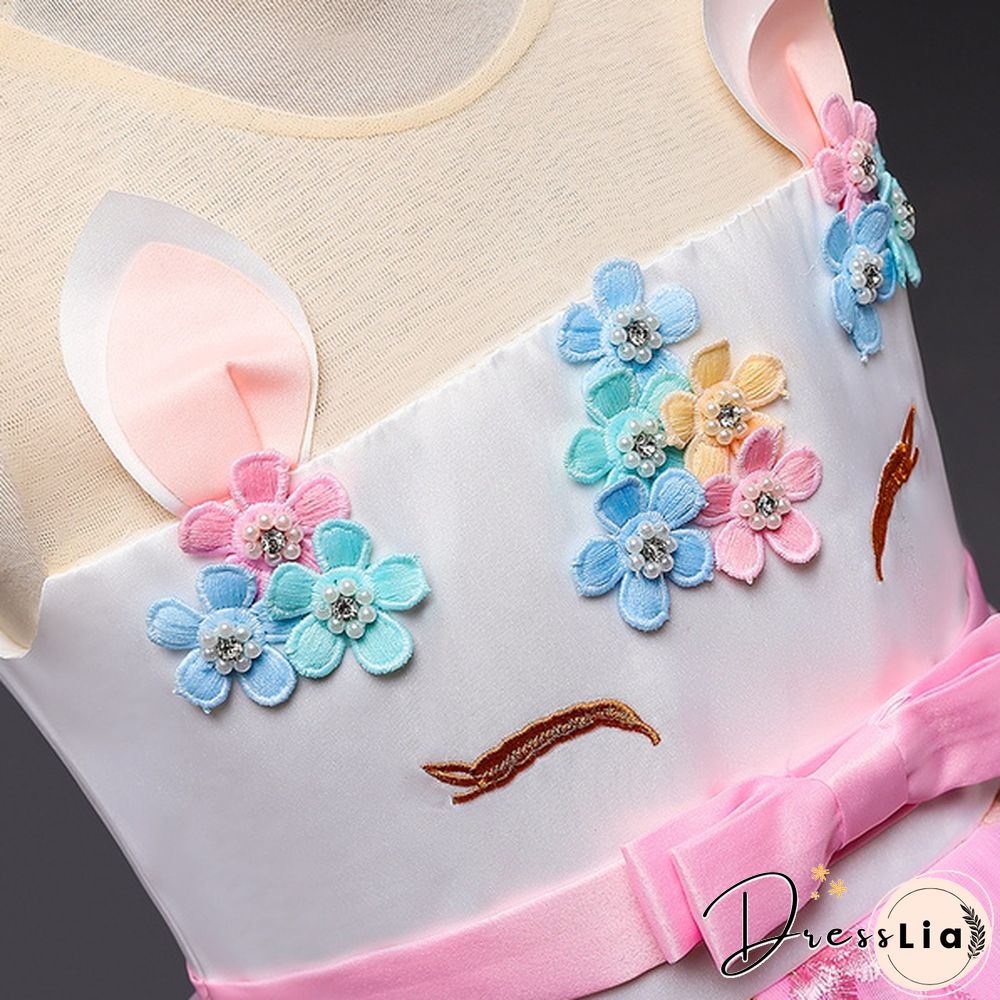 Unicorn Headband Princess Dress Children Summer Outfit kids fancy pony rainbow tulle tutu