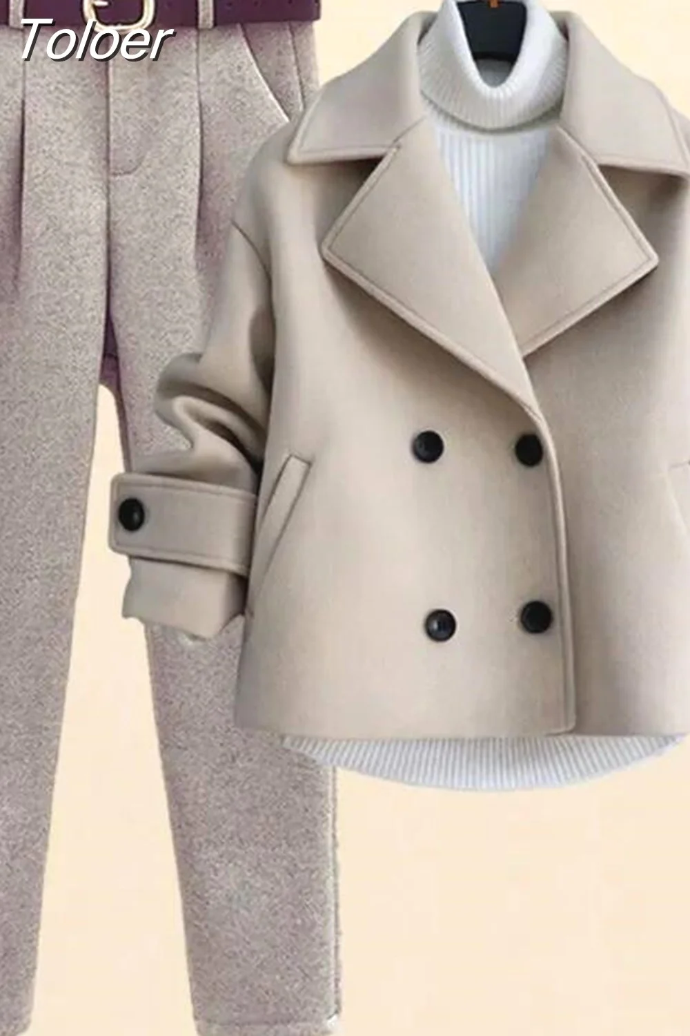 Toloer Toloer Autumn Winter Wool Suit Jacket Jacket Long Sleeve Knitted Sweater Casual Trousers Three Piece Set Elegant Women's Pant Set 102-1-Outfit Ideas