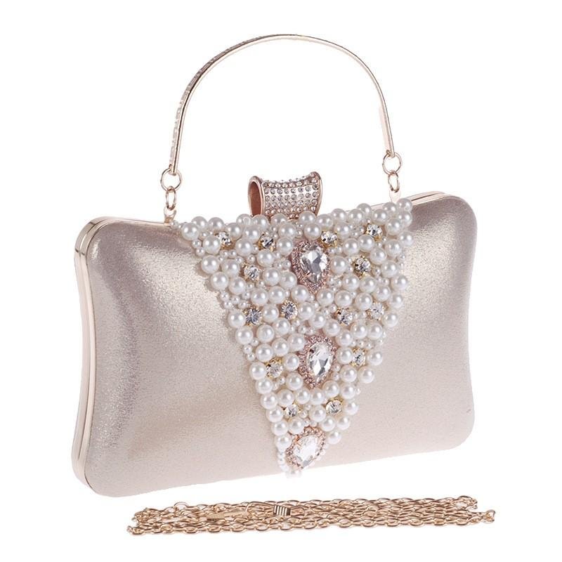 Women Pearl Handmade Beaded Clutches Crystal Purses Evening Handbags-VESSFUL