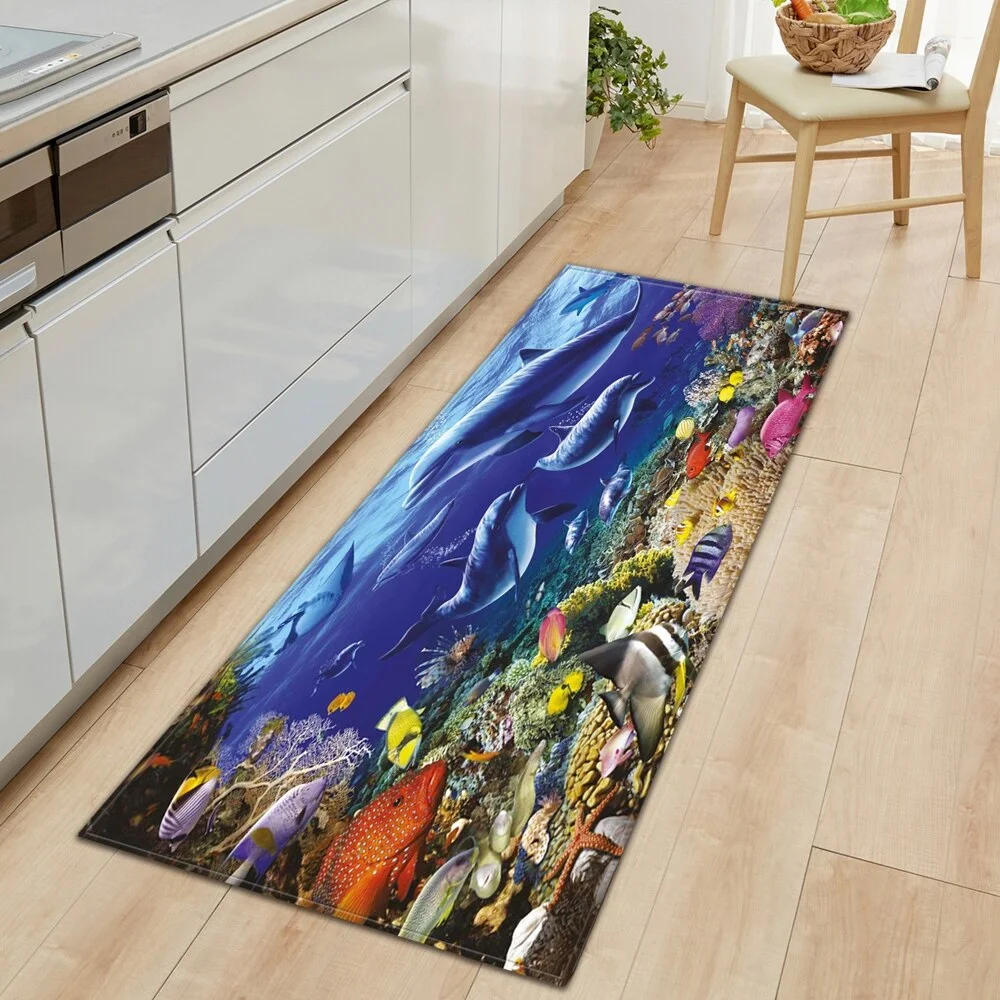 Underwater world Kitchen Mat Entrance Doormat 3D Pattern Bedroom Home Floor Decoration Living Room Carpet Bathroom Anti-slip Rug