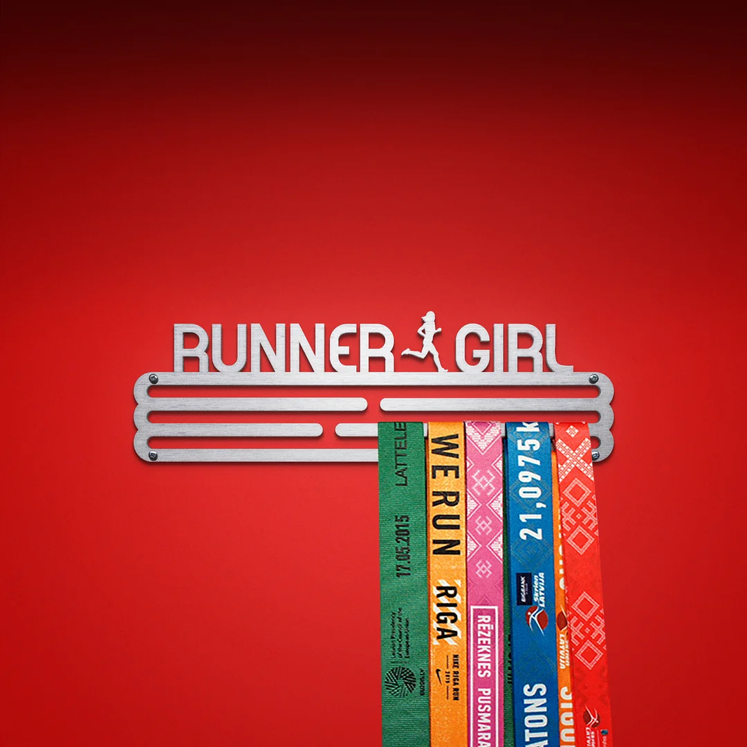 RUNNER GIRL Medal Hanger Display – Brushed Stainless Steel – Medium / 300mm / 30 Medals