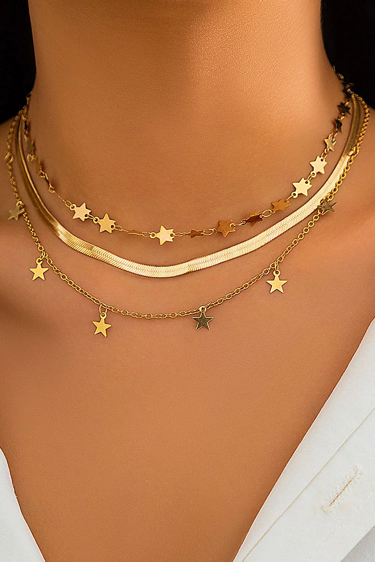 Alloy Stars Layered Fashionable Chain Necklace