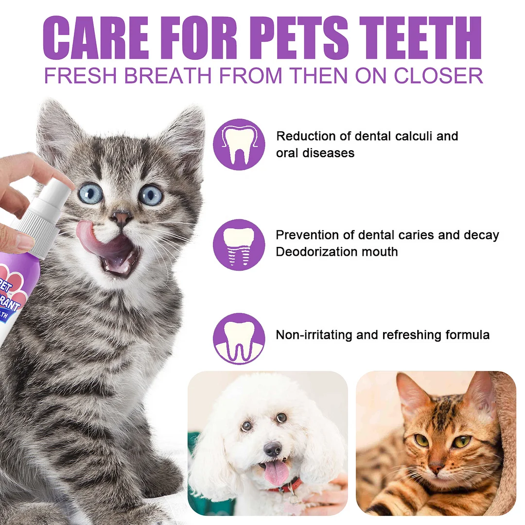 Petry&reg; Teeth Cleaning Spray for Dogs & Cats, Eliminate Bad Breath, Targets Tartar & Plaque, Without Brushing