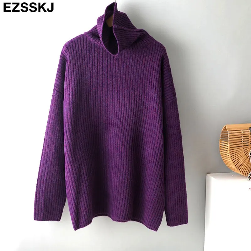 cashmere Autumn Winter highneck thick oversize Sweater pullovers Women 2021 LOOSE  sweater pullovers female Long Sleeve