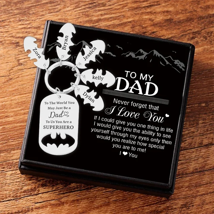 Father Keychain You Are A Superhero Personalized 5 Names Bat Keychain Father's Day Gifts for Batman Dad