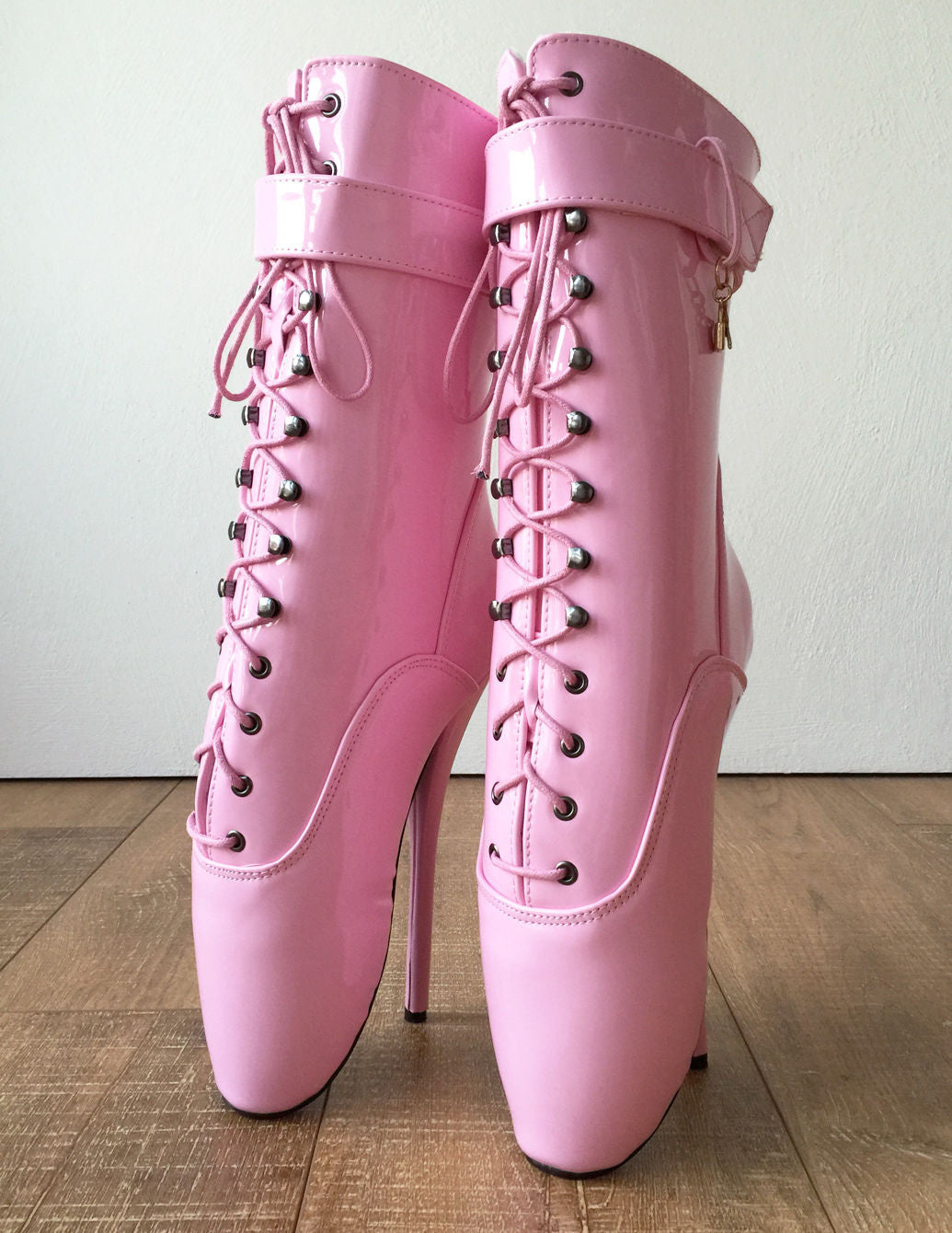 TAAFO 18cm Babe Pink Shiny Patent Fetish Pinup Cosplay Calf Hi Ballet Dance Show Boots