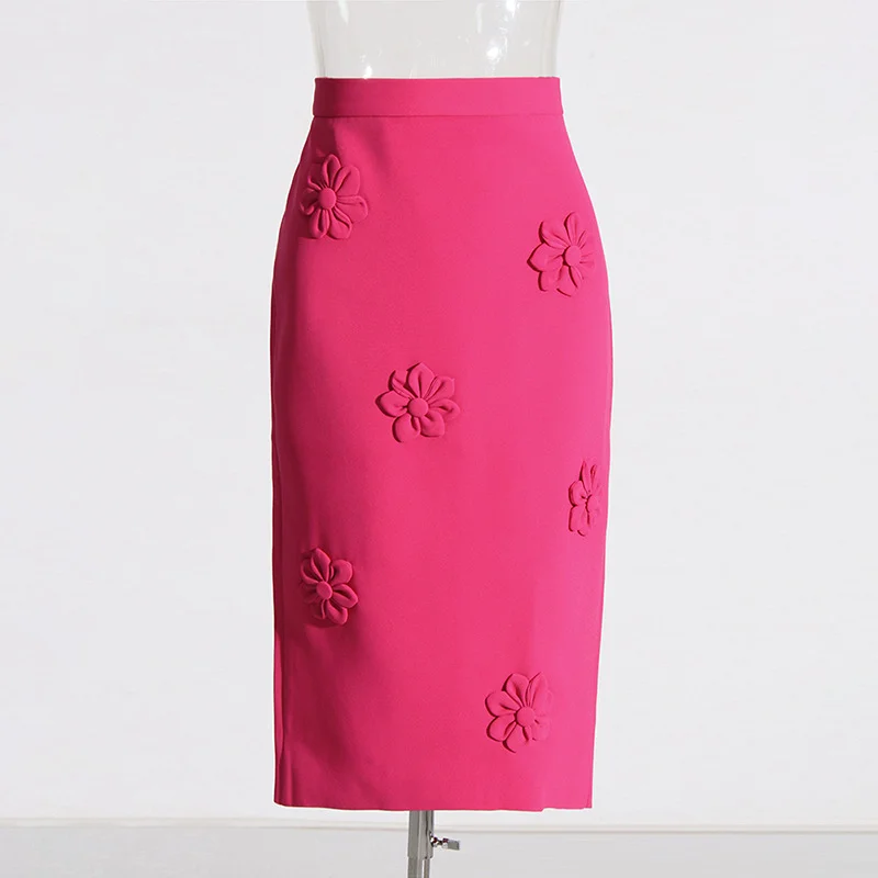 Zingj Fashion Bag Ass Skirt Women 2025 Spring New Three-Dimensional Flower Stitching Design High Waist Mid-Long Skirt