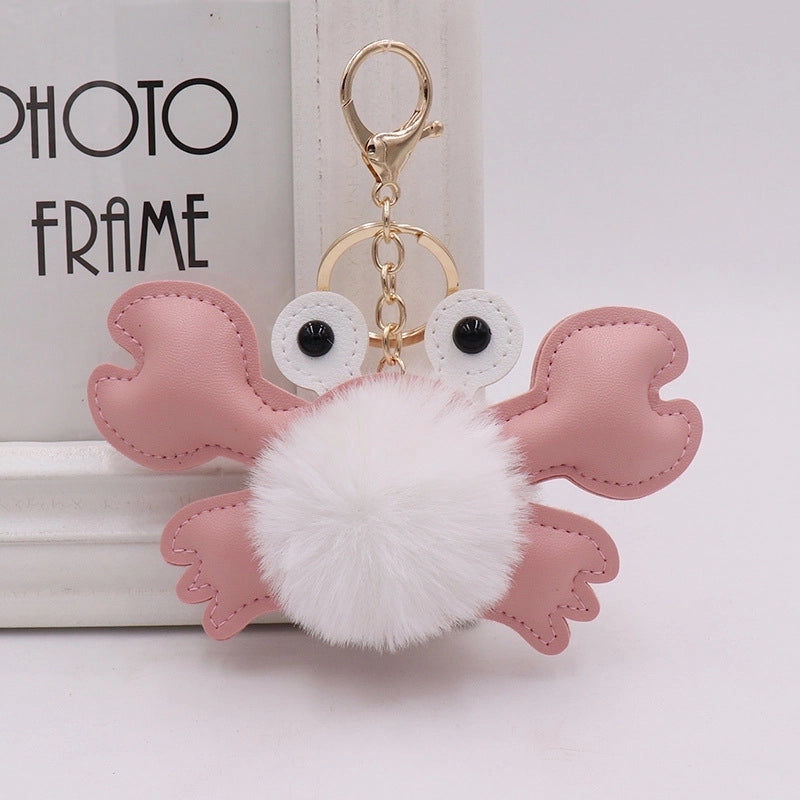 Beach Sweet Crab Pu Leather Imitate Rex Rabbit Fur Alloy Women’s Keychain