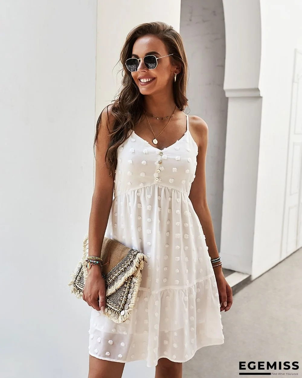 Women's Suspender Dress V-neck Sexy Casual Skirt Swing Skirt | EGEMISS