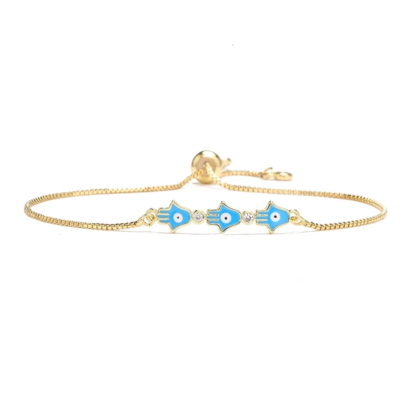 Fashion Copper Plating 18k Gold Zircon Dripping Oil Fatima Hand Adjustable Bracelet