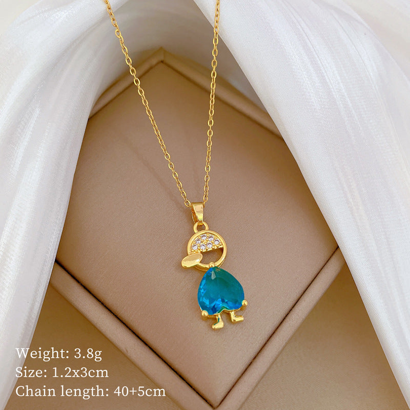 Cartoon Geometric Titanium Steel Diamond Inlay Necklaces