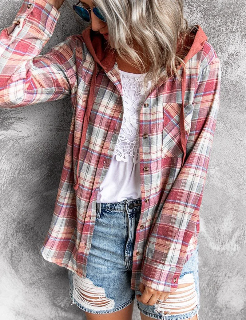 Plaid Button Long Sleeve Coat