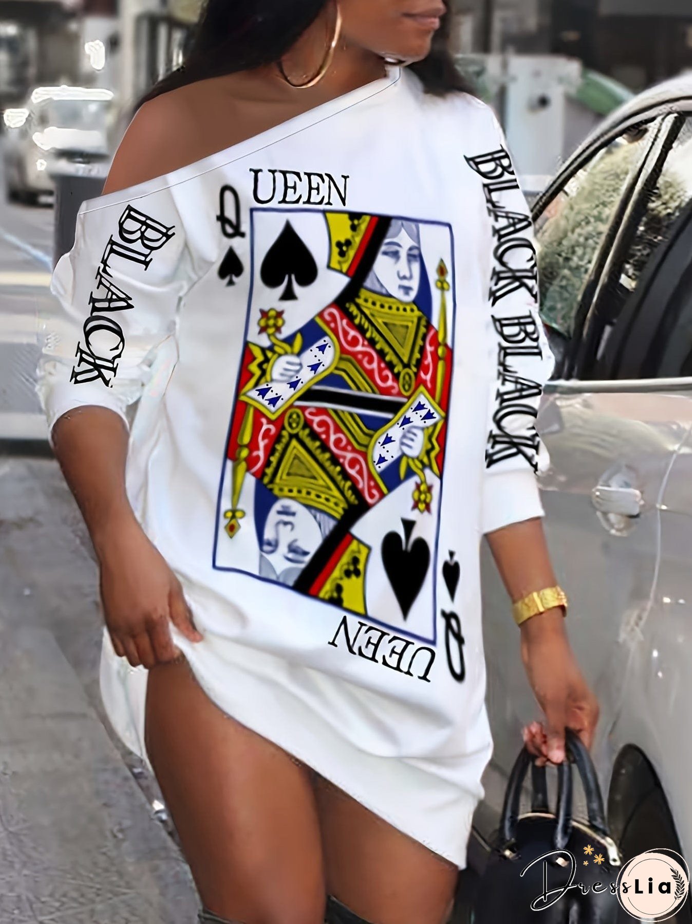 Black Queen Playing Card Print Dress