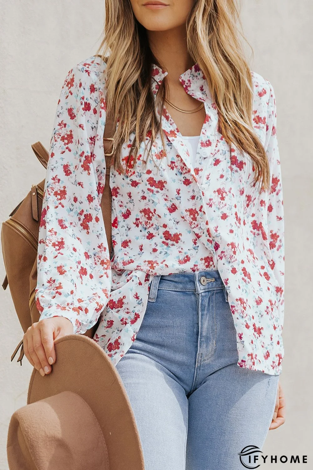 Red Floral Allover Ladies Social Shirt | IFYHOME