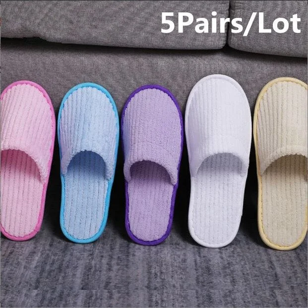 5 Pairs Winter Slippers Men Women  Hotel Disposable Slides Home Travel Sandals Hospitality Footwear One Size on Sale