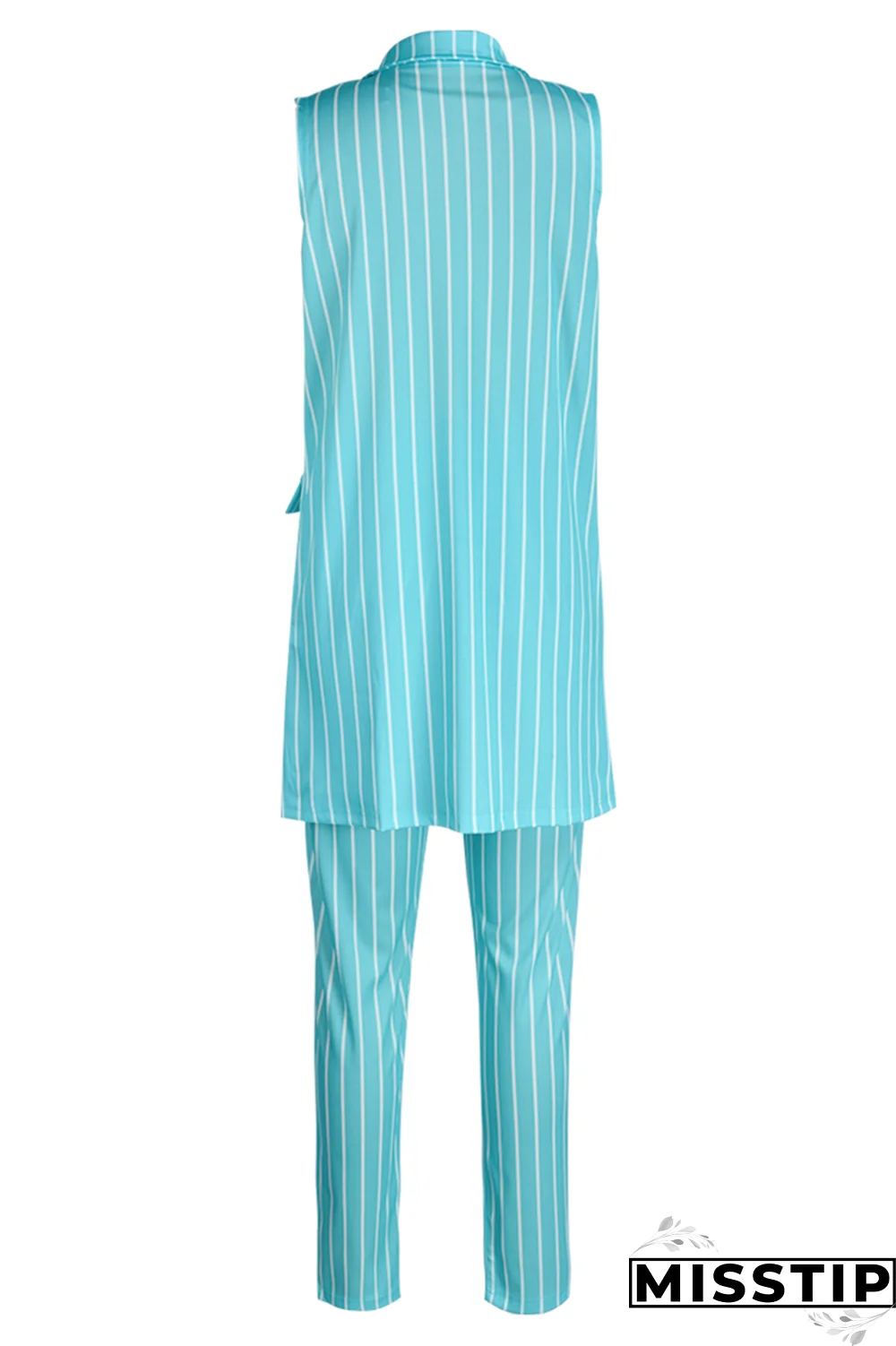 Grass Green Casual Striped Patchwork Turndown Collar Sleeveless Two Pieces