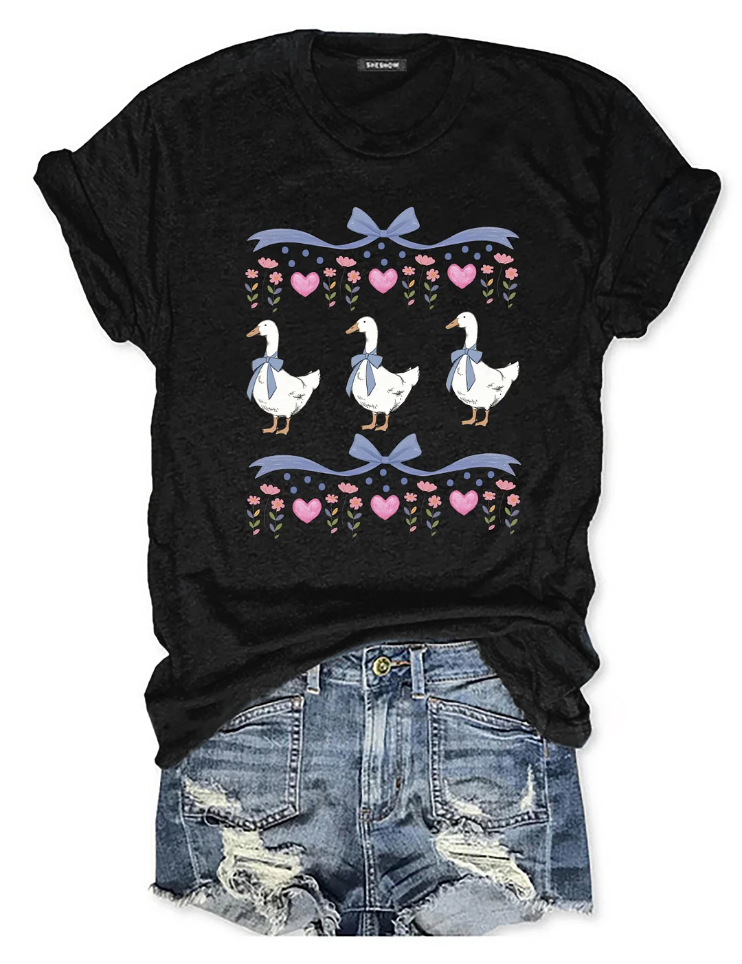 Retro Goose With Hearts T-shirt