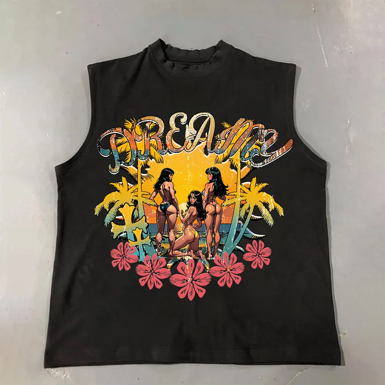 Vacation Style Beach Spice Girls Print Y2K Tide 100% Cotton Tank Top