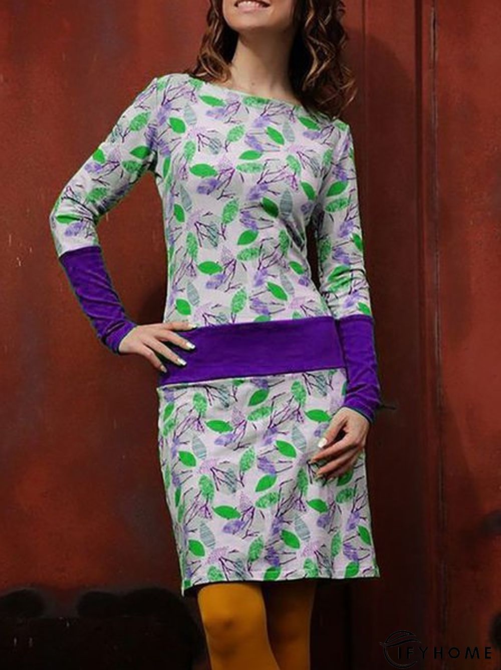 Casual Long Sleeve Printed Knitting Dress | IFYHOME