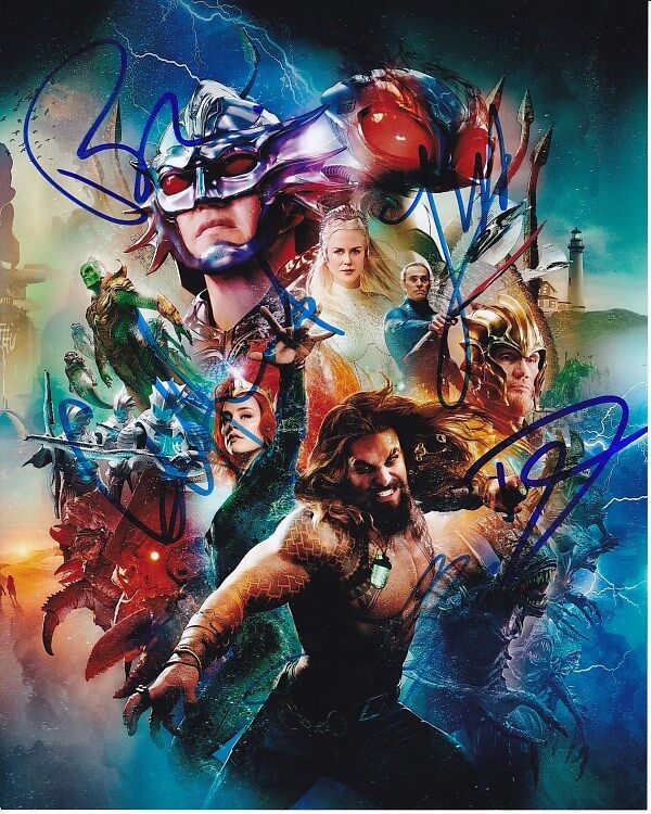 AQUAMAN signed CAST 8x10 Photo Poster painting JASON MOMOA AMBER HEARD JAMES WAN DOLPH & PATRICK